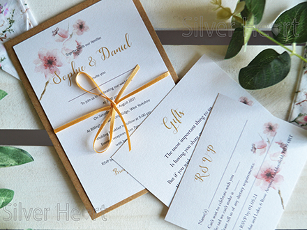 Cherry Blossom Wedding Invitations with satin ribbon and RSVP